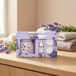 Luxury Lavender Ceramic Handmade Letterpress Printed Oil <b>Burner</b> Gift Set with Essential Oil Tealight <b>Candles</b> | Aromatherapy Gift - Product Image 2