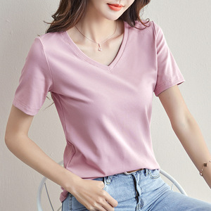 เสื้อยืดคอกว้างแขนสั้นผู้หญิง ผ้าฝ้าย 90.7% สแปนเด็กซ์ 9.3% น้ำหนัก 190 กรัม ทรงปกติ ยืดหยุ่นสูง - Product Image 2