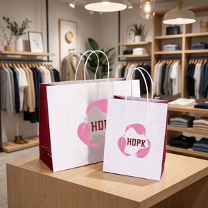 Sacs de shopping en carton kraft de luxe avec logo personnalisé, avec poignées, emballage de vente au détail recyclé pour vêtements et chaussures - Product Image 1