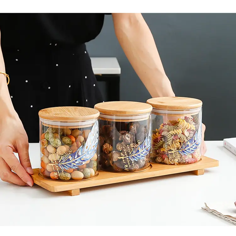 Novità tè caffè zucchero Set di contenitori vuoti per la conservazione della cucina Set di bottiglie per vasetti di stoccaggio in vetro per alimenti secchi con coperchio