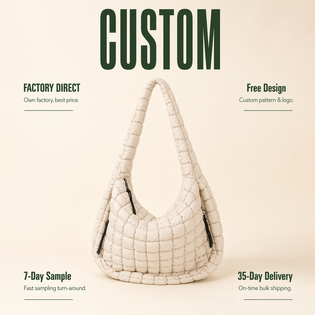 Custom Quilted Puffer Tote Bag Large Lightweight Nylon Crossbody Hobo Water Resistant Daily Travel Wholesale OEM Factory