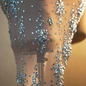 女式性感紧身晚礼服高狭缝正式晚礼服水钻XS尺寸透明夜总会舞会礼服清扫 - Product Image 5