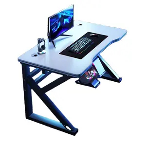 Toptan düşük fiyat dayanıklı ev ofis basit Metal çerçeve siyah ve beyaz oyun Pc bilgisayar masası