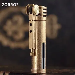 Briquet à kérosène Zorro en verre transparent à roue rétro créative coupe-vent en cuivre pur - Product Image 3