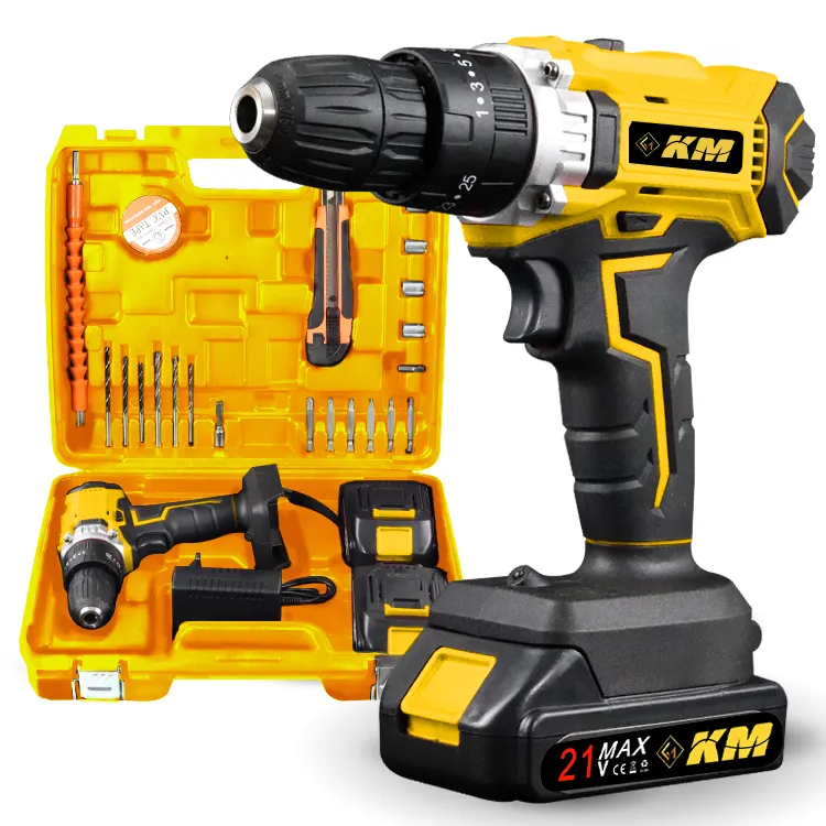 KM Electric Screwdriver Brushless 21V Household Rechargeable Lithium Battery Cordless Power Drill