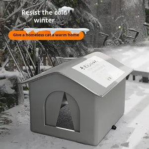 בית חיות מחמד קטן, אקולוגי, עמיד למים ועמיד בפני גשם לחורף, עם סגירת כפתורים, אוהל חם לכלבים, דוגמה אחידה - Product Image 3