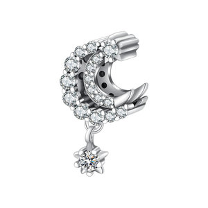 Colgante de Plata S925 con Circonitas Cúbicas en Forma de Luna Creciente y Estrella, Abalorio Celestial Brillante, Joyería Fina para Mujer - Product Image 1