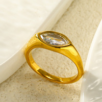 Bague signet en acier inoxydable, couleur or brillant, sertie de zircon vert olive taille marquise, bijou de doigt chic et tendance pour le quotidien