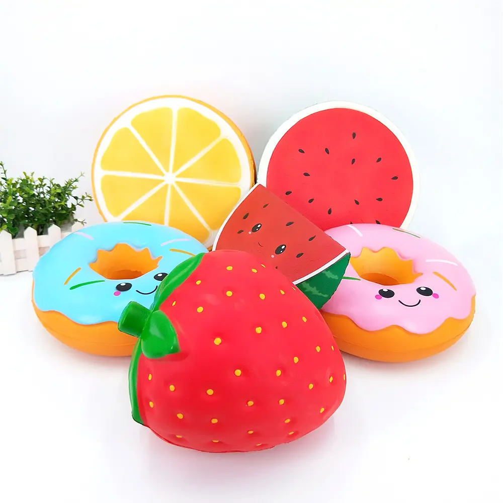 Custom shape big large anti stress reliever cute lemon watermelon strawberry pu fruit stress ball toy