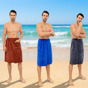 Short de bain pour homme <span class=keywords><strong>en</strong></span> microfibre ultra-douce <span class=keywords><strong>avec</strong></span> ceinture <span class=keywords><strong>élastique</strong></span> réglable, jupe de bain <span class=keywords><strong>avec</strong></span> poches, séchage rapide, serviette de bain - Product Image 1