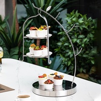 Support à gâteaux à trois étages de style européen, présentoir de desserts pour le thé de l'après-midi, ornement de table pour hôtel, restaurant, support à fruits