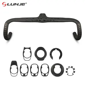 LUNJE Break Wind Carbon Fiber All Inside Line Bend Handlebar with Stem Integrated Road Bicycle Carbon Handlebars