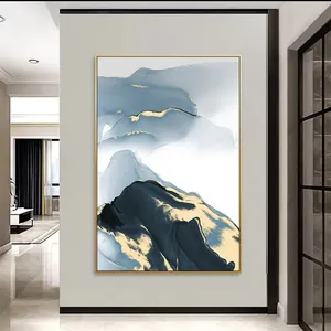 现代北欧风格静物油画抽象蓝色金箔艺术海报画框客厅墙壁装饰