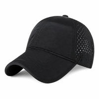 Casquettes de baseball personnalisées en nylon vierges à 6 panneaux, imperméables, avec boucle coulissante, dos extensible en maille perforée au laser