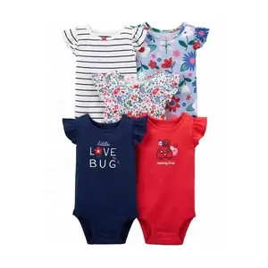 Groothandel Kinderen Dragen Rompertjes Flutter Ruche Jumpsuit Bloemen Baby Maillots Vijf Stuk Baby Mouwloze Onesie