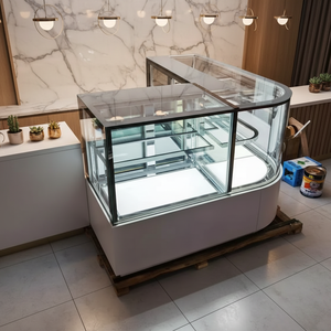 Vitrine Réfrigérée de Pâtisserie OEM d'Usine à Température Unique, Éclairage LED, Deux Portes Vitrées Courbes, Luxe, Refroidissement par Air, pour Présentation de Gâteaux - Product Image 4