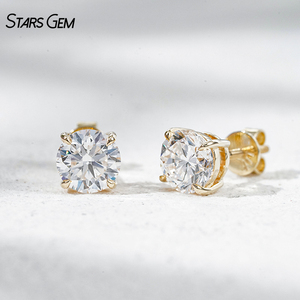 Stars Gem Round Brilliant Cut 0.5ct 1CT Earrings for Women 10K Gold Classic Four-Prong Solitaire Diamond Earrings - Product Image 3