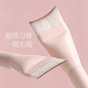 Ultra Thin Crescent Foundation Brush Synthetic Fibers Wooden Handle No Streaks Face Contouring <b>Makeup</b> <b>Tool</b> - Product Image 2