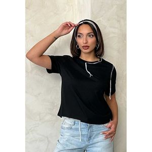 Camisetas de Verano Topshow, Transpirables, de Algodón, Estilo Y2K, Sexy, Negras, con Costuras de Pastor, Tallas XS-XL, Ajustadas, con Diseño de Diamantes - Product Image 5