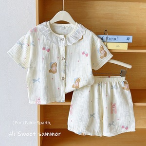 Abbigliamento da Casa per Bambini, Set a Maniche Corte in <span class=keywords><strong>Cotone</strong></span> Stampato a Doppio Strato per Ragazzi e Ragazze, <span class=keywords><strong>Pigiama</strong></span> Estivo Leggero per Neonati - Product Image 2