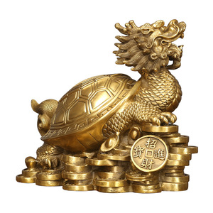 Ornement en laiton en forme de tortue dragon jaune, symbole Feng Shui, décoration de table, artisanat personnalisé en forme d'animal - Product Image 3