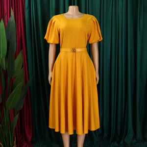 Casual Elegant Puff Sleeve A-line Young Ladies Fancy Wedding Woman Career Office Modest High Quality <strong>Church</strong> <strong>Dresses</strong> <strong>for</strong> <strong>Women</strong> - Product Image 5