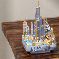Kotak musik Burj Khalifa kayu DIY 3D, puzzle pemandangan Dubai, perakitan dengan melodi, ornamen kota dinamis, hadiah koleksi, dekorasi, mainan
