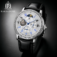 Raksa Duke Custom Herren Automatik-Chronograph Mechanische Uhren mit Mondphase Mehrere Zeitzonen RoHS