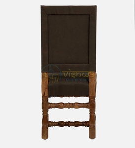 Fauteuil d'appoint élégant en bois sculpté avec assise et dossier rembourrés, pieds tournés et traverses décoratives, style classique vintage - Product Image 4