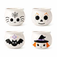 Bol à bonbons d'Halloween personnalisé avec des motifs d'araignées, de crânes, de chauves-souris et de sorcières pour la décoration de table de fête
