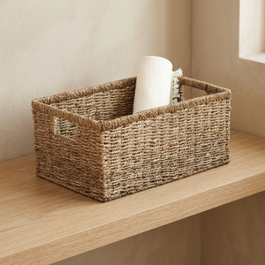 Rectangular <b>Plant</b> Fiber Storage <b>Basket</b> With Handles Rustic Multi Purpose Organizing Bin - Product Image 2