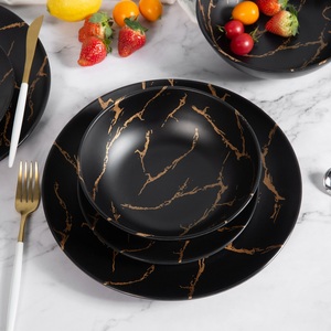 Juego de Vajilla de Melamina con Estampado Dorado Denar, Juego de Vajilla de Mármol Negro, Vajilla para el Hogar con Efecto Mármol Dinar - Product Image 4