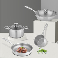 Set Peralatan Masak 4-Piece dari Titanium Murni yang Tahan Lama dan Aman untuk Oven, Termasuk Panci Sup, Wajan Penggorengan, Panci Susu & Wok