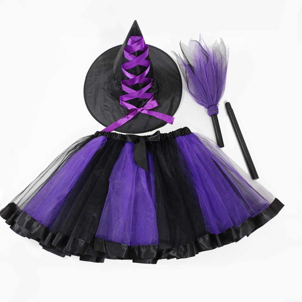 Women's Adult Witch 3-piece Cosplay Costume Detailed Witch Hat Tulle Skirt Traditional Broom Elevate Your Tv Movie Costumes