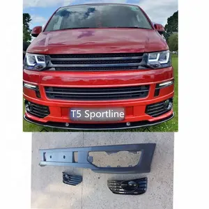 Cho VW Transporter T5 Sportline Phong Cách Front Bumper Lip Spoiler T5.1 2010>PP Spoiler Splitter Với ABS Sương Mù Đèn Bezel