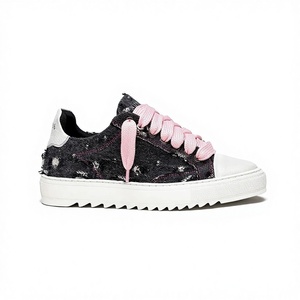 Baskets décontractées pour femmes, style designer, effet vieilli, avec <span class=keywords><strong>lacets</strong></span> asymétriques rose et blanc, à plateforme, chaussures de marche tendance pour femmes - Product Image 3
