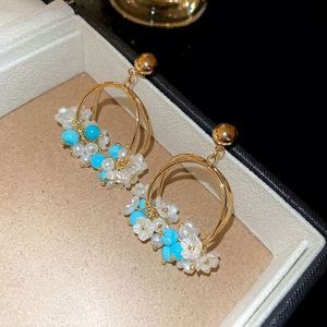 Crystal Pearl <b>Flower</b> Pendant Earrings Seaside Vacation Earrings Fresh and <b>Sweet</b> Earrings - Product Image 2