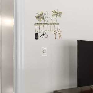 Porte-clés décoratif à 2 papillons et 7 crochets, organisateur mural en fer artisanal pour l'entrée de la maison, le bureau et la décoration de Diwali - Product Image 3