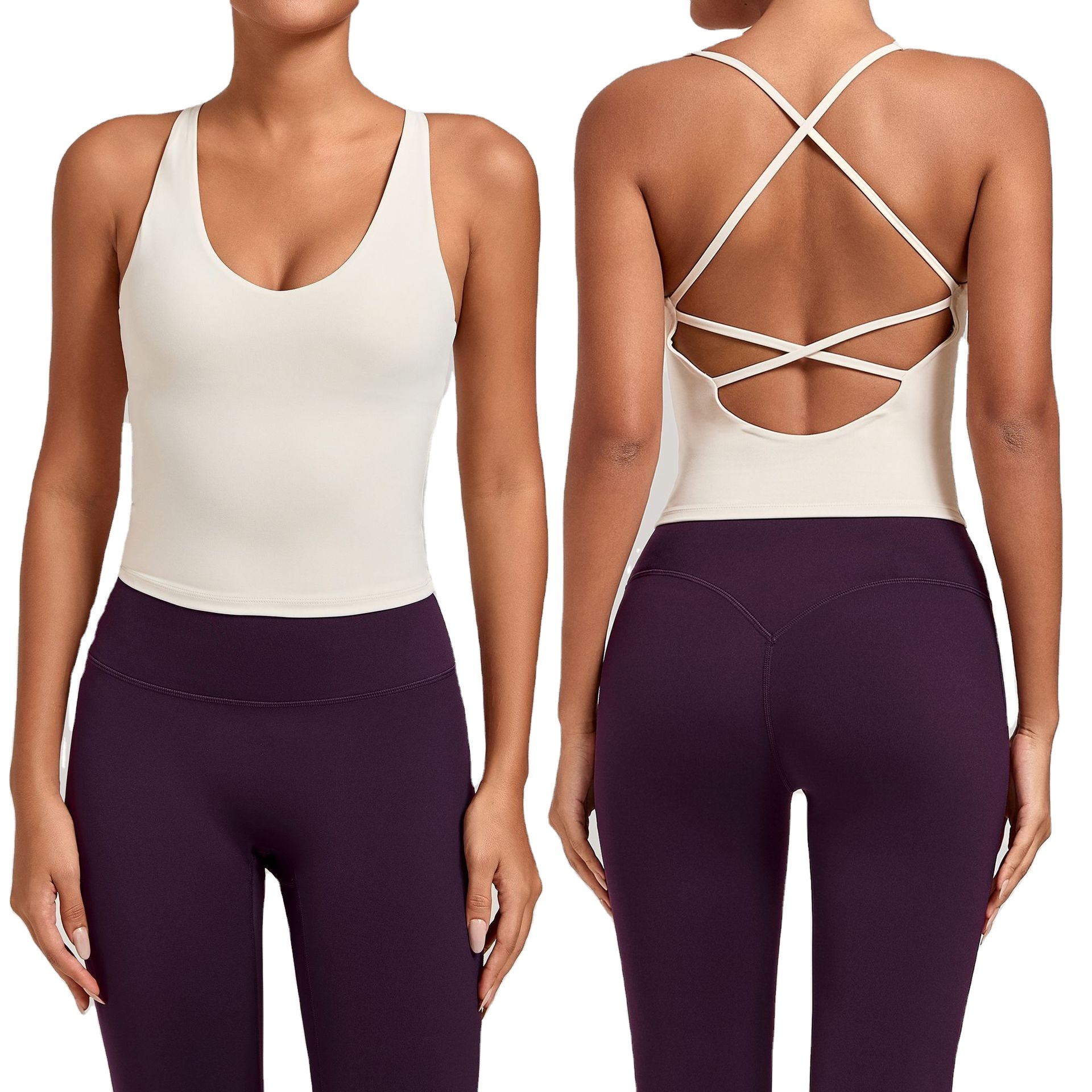 Sexy Cross Back Straps Jogging Sports Tank Top Women's Gym Running Pilates Yoga Top