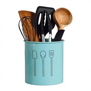 Porte-ustensiles de cuisine cylindrique avec icônes spatule, cuillère, fourchette – Support de rangement minimaliste pour outils de cuisine - Product Image 1
