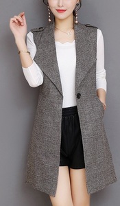 S-3XL automne nouveau gilet à carreaux européen rétro femmes mode revers <span class=keywords><strong>sans</strong></span> <span class=keywords><strong>manches</strong></span> décontracté ample Plaid gilet veste en gros - Product Image 4