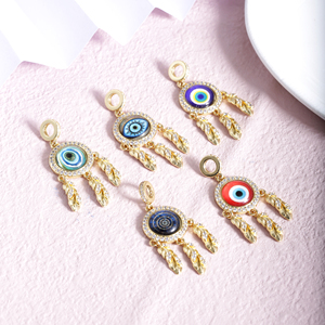 Colgantes de Pluma Dorada con Ojos Malvados Multicolor de Latón Esmaltado Bañado en Oro de 18K al por Mayor para Fabricación de Collares y Regalos - Product Image 2