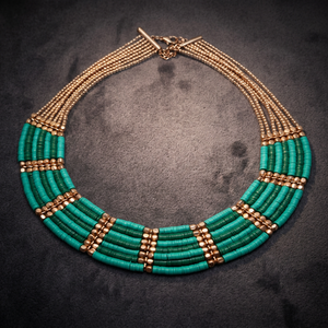 Nouveau Collier Statement Multicouche Classique pour Femme, Perles Dorées et Paillettes Turquoises, 18 pouces - Product Image 3