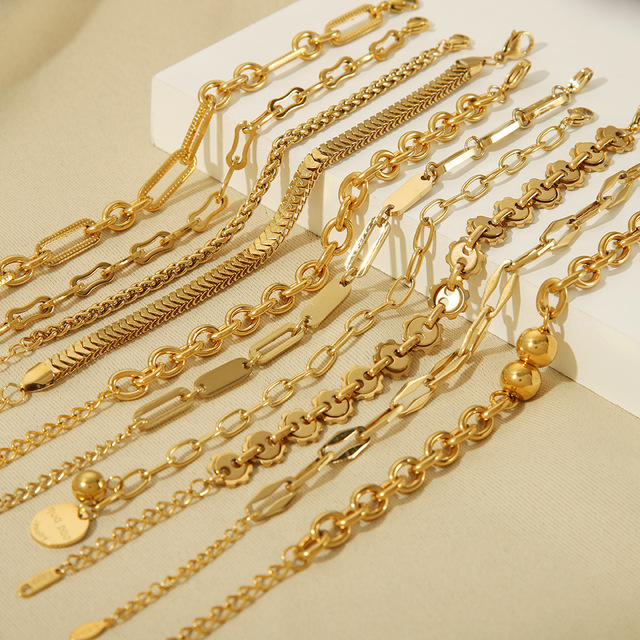 Handmade Personalized Exaggerated Chain Gold Plated Waterproof Stainless Steel Fashion Jewelry Bracelets for Women Wholesale