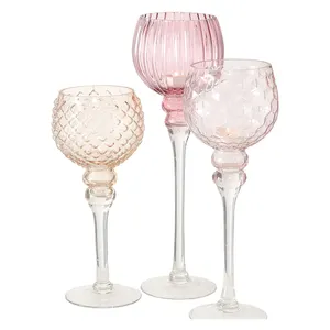 Spectacular Cape Cod Long Stem glass Candle Holders,Pink, Peach and Blush Glass,Candle Cup for Votive Candles