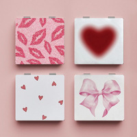 Cermin Tangan Mini Motif Pink Manis, Cermin Dompet Ringan, Hadiah untuk Anak Perempuan, Aksesori Kosmetik untuk Riasan Harian dan Perawatan di Luar Ruangan