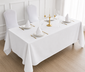 Wholesale Custom Waterproof White Rectangular Polyester Tablecloth Banquet Event Rental Bulk Linen - Product Image 1
