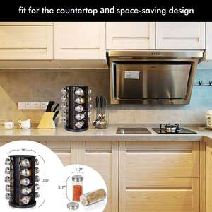 Custom Wholesales 360 Rotating Kitchen Black Metal 20 <b>Jar</b> Carousel <b>Spice</b> Rack With Glass <b>Jars</b> Set and <b>Labels</b> for Bottles - Product Image 5