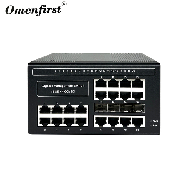 Industrial Ethernet L2 Managed Switch 24 Port POE 4 SFP 1000 Mbps SNMP QoS Stackable 32Gbps DIN DC10~52V for Adverse Weather