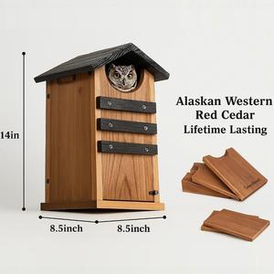 Maison d'oiseau extérieure en bois à motif solide avec fermeture à bouton à ouverture rectangulaire pour écureuils et animaux de compagnie - Product Image 4